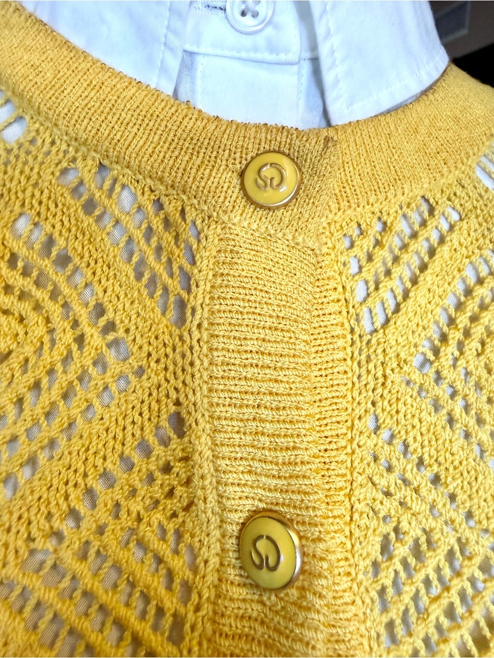 Vintage St. John Yellow Openwork Knit Cardigan Size M - Picture 6 of 8